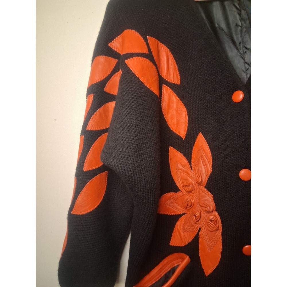 Vintage 80s Sweater Cardigan‎ Red Leather Roses Retro Stranger Things Aesthetic - Picture 11 of 15